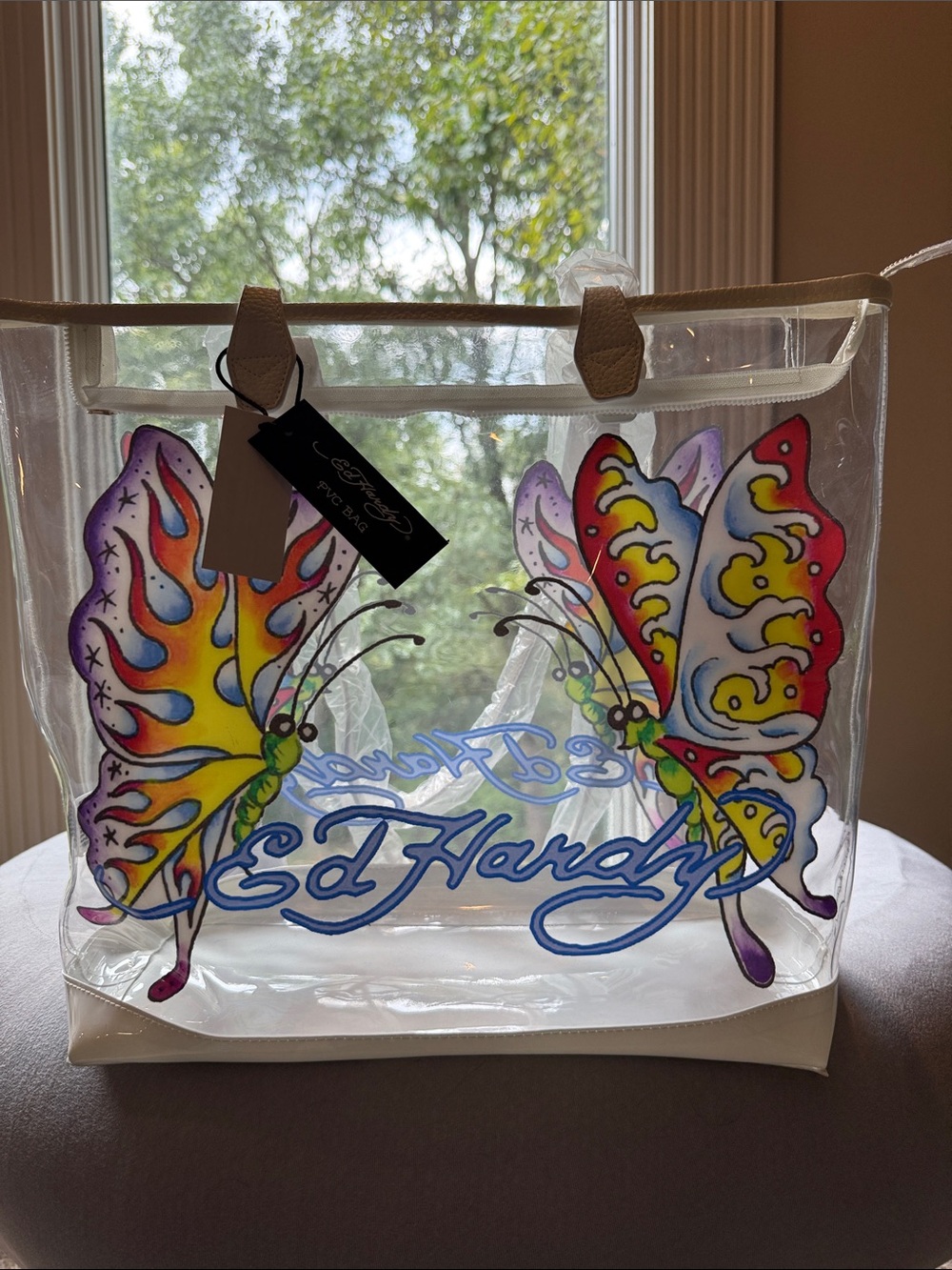 Ed Hardy Clear Butterfly Tote Bag in Multicolor - NWT!